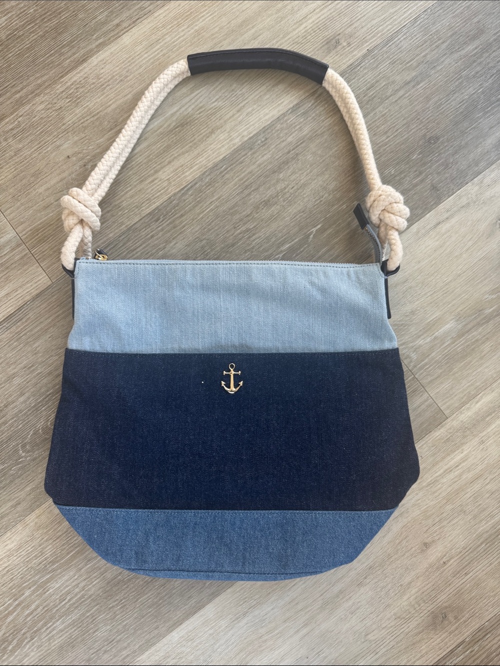 Talbots Tri-Tone Denim Rope-Handle Shoulder Bag in Light Blue & Navy